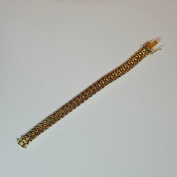 Amethsts three row Tennis Bracelet Gold Plated Over Sterling Silver - Picture 3 of 5